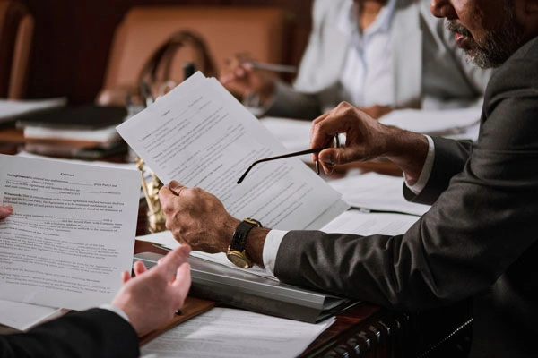 Business documents being reviewed at a desk